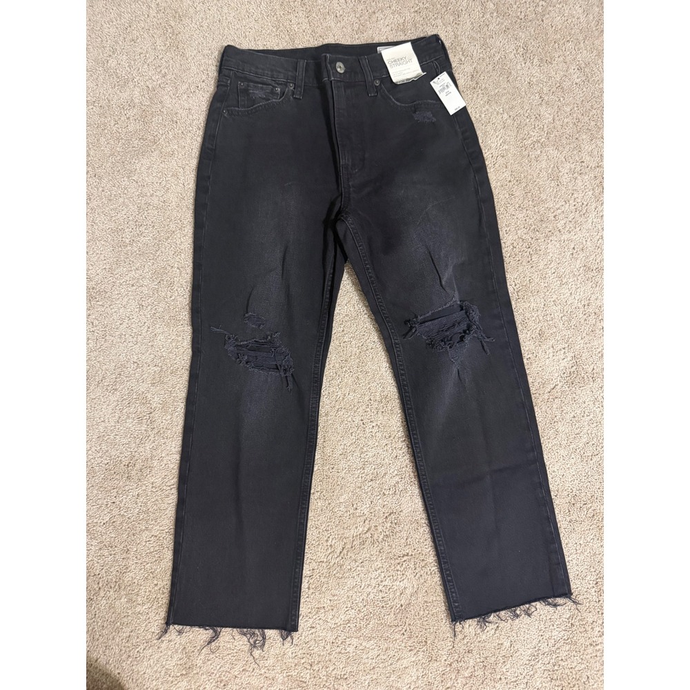Gap Cheeky Straight High Rise Distressed Jeans Black Size 27/4P Ankle Raw Hem